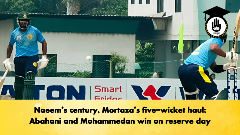 Naeems century Mortazas five wicket haul Abahani and Mohammedan win on reserve day Cricket Gurukul, GOLN | English